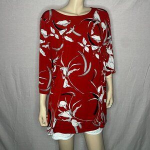 Alfani Red and White Floral Long Sleeve Blouse Size Size 3XL